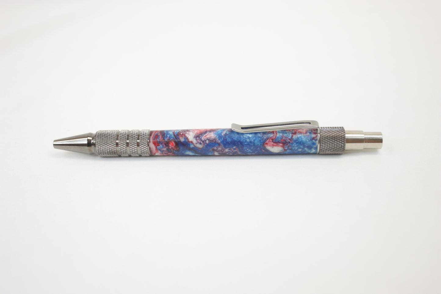 Gunmetal EDC Duraclick w/ Glittery Patriotic Swirled Epoxy Resin