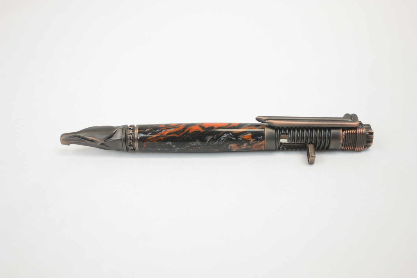 Motorcycle Pen w/ Black,Orange, and Silver Swirled Epoxy Resin