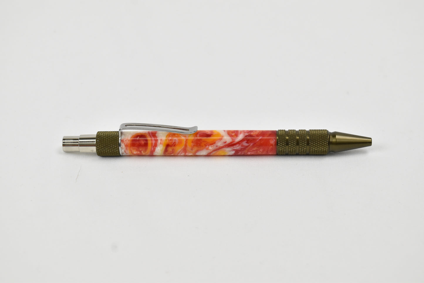 DuraClick EDC Burnt Bronze Aluminum w/ Red, Orange, & White Swirled Resin