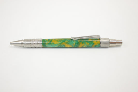Stainless Steel EDC Duraclick w/ Yellow & Green Swirled Resin