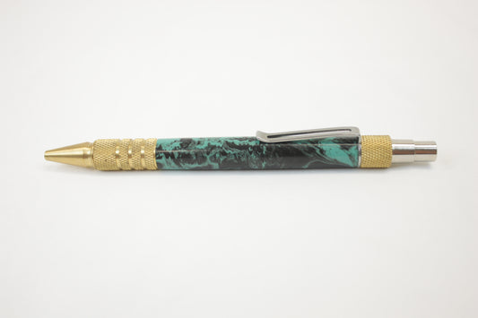 Brass EDC Duraclick w/ Matte Black & Teal Marbled Epoxy Resin