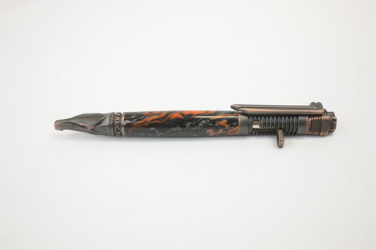 Motorcycle Pen w/ Black,Orange, and Silver Swirled Epoxy Resin