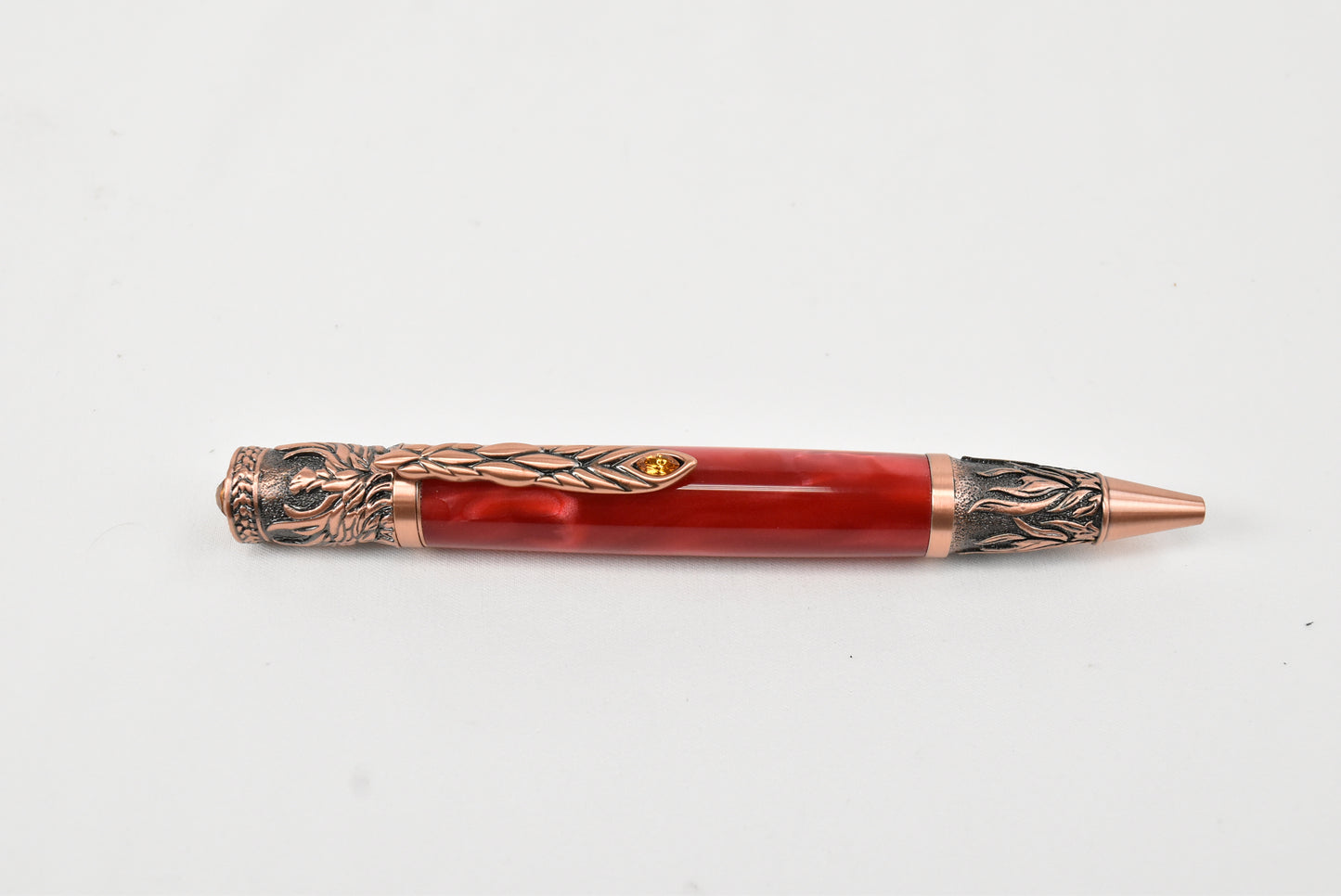 Phoenix Rising Antique Copper Twist Pen w/ Red Acetate Resin
